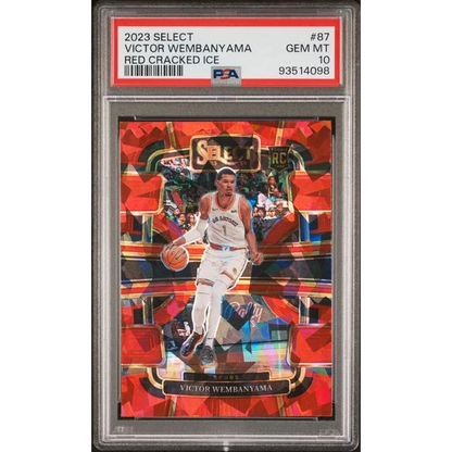 Graded 2023 Panini Select Victor Wembanyama #87 Red Cracked Ice Rookie RC Basketball Card PSA 10 Gem Mint