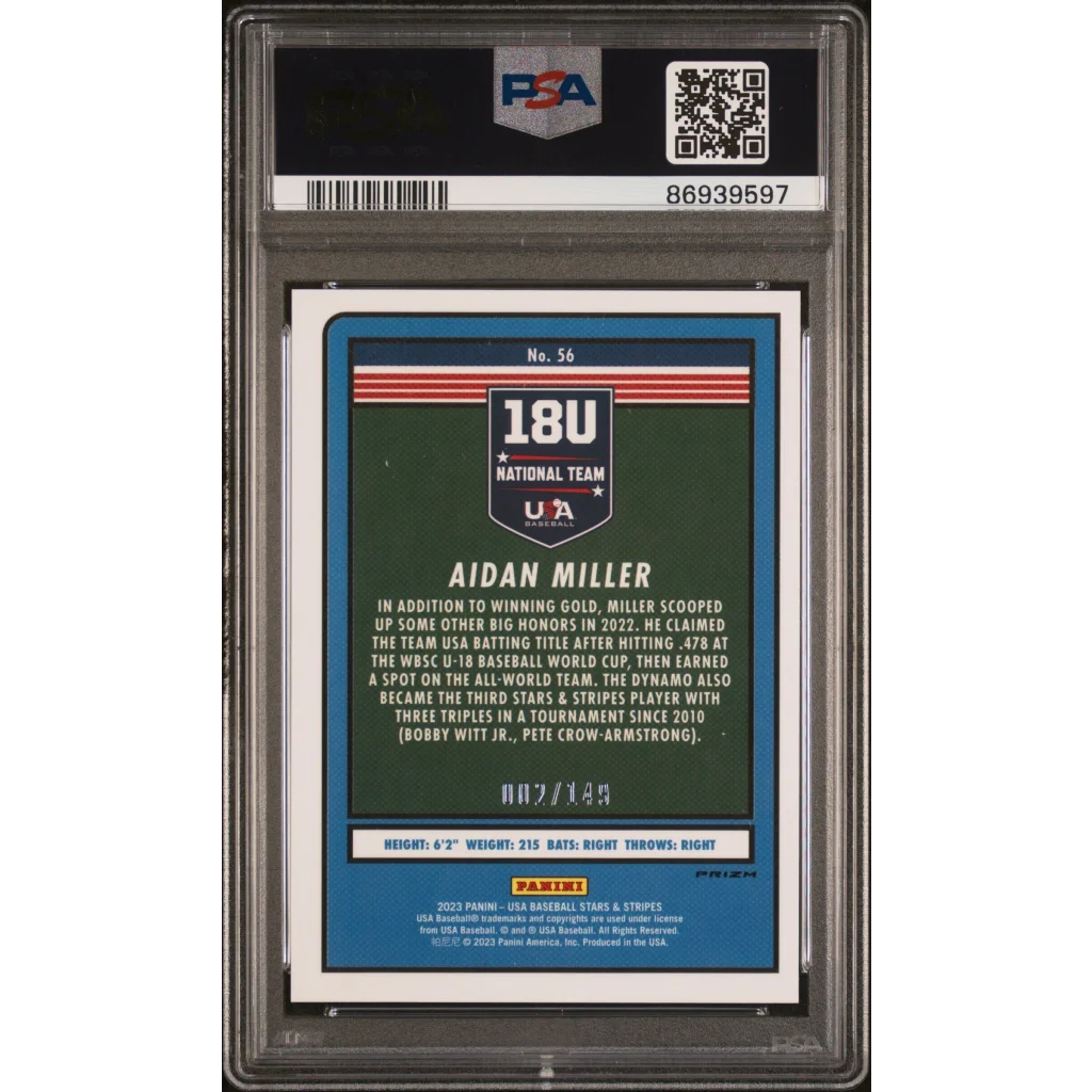 Baseball card PSA of Aidan Miller Panini Stars 2023 graded GEM MT 10