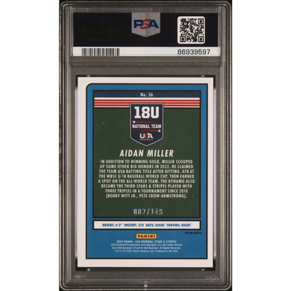 Baseball card PSA of Aidan Miller Panini Stars 2023 graded GEM MT 10