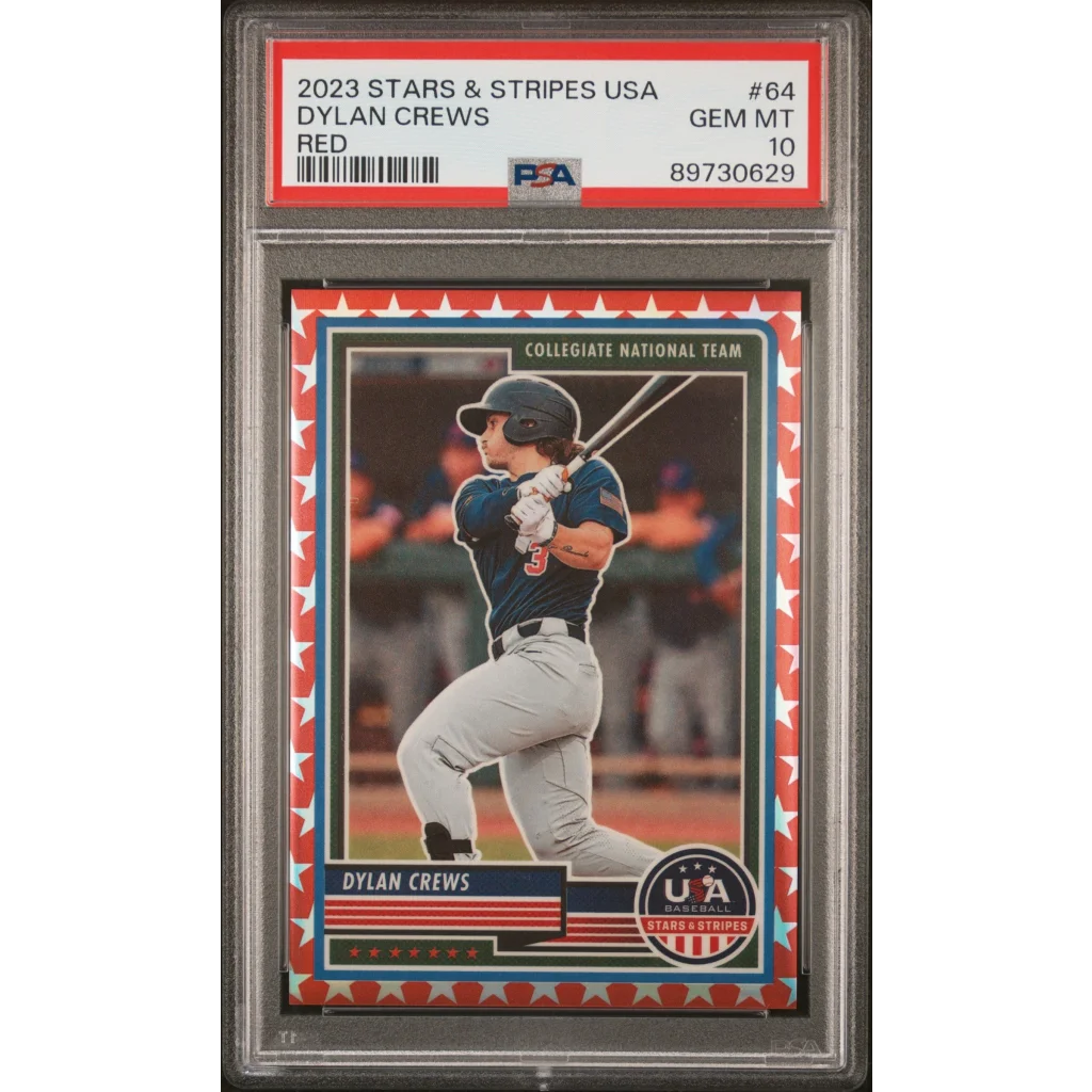 Graded 2023 Panini Stars & Stripes USA Dylan Crews #64 Red #/149 Rookie RC Baseball Card PSA 10 Gem Mint | Hall of Fame Sports Memorabilia | vintageantiquesgifts.com