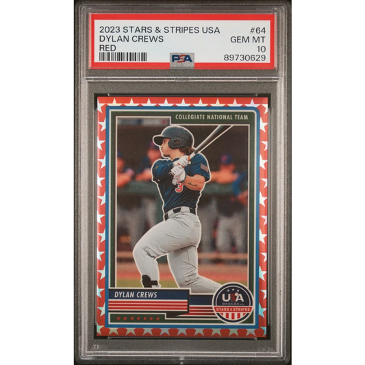 Graded 2023 Panini Stars & Stripes USA Dylan Crews #64 Red #/149 Rookie RC Baseball Card PSA 10 Gem Mint | Hall of Fame Sports Memorabilia | vintageantiquesgifts.com