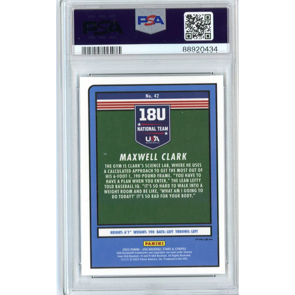 PSA Graded Maxwell Clark Stars and Stripes USA Silver Baseball Card alt text