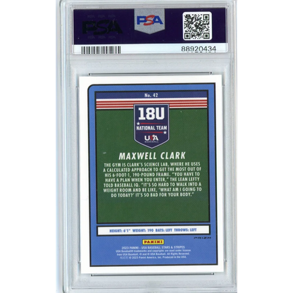 PSA Graded Maxwell Clark Stars and Stripes USA Silver Baseball Card alt text