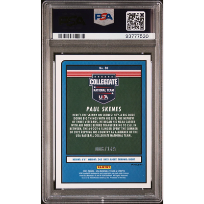 PSA 10 Graded 2023 Panini Stars & Stripes Paul Skenes #80 Red Rookie RC