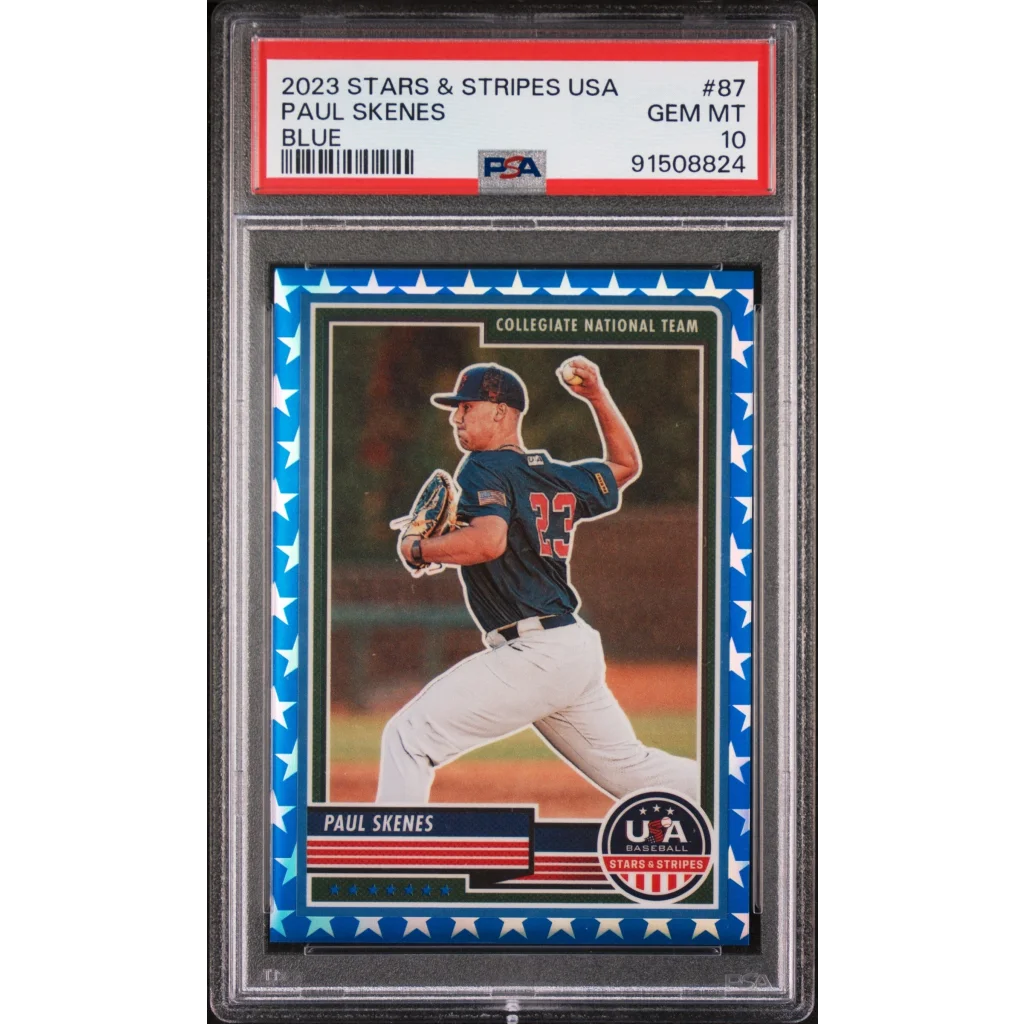Graded 2023 Panini Stars & Stripes Paul Skenes Blue /75 Rookie PSA 10 Card