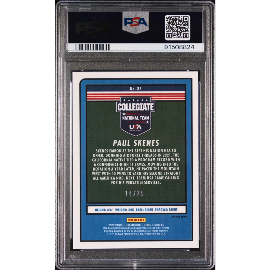 PSA 10 Graded 2023 Panini Paul Skenes #87 Blue /75 Rookie Card