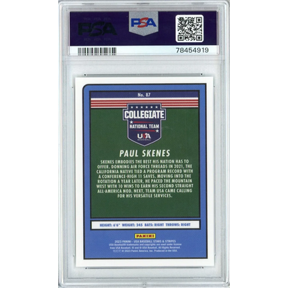 Graded Paul Skenes 2023 Stars & Stripes USA Baseball Card in PSA case