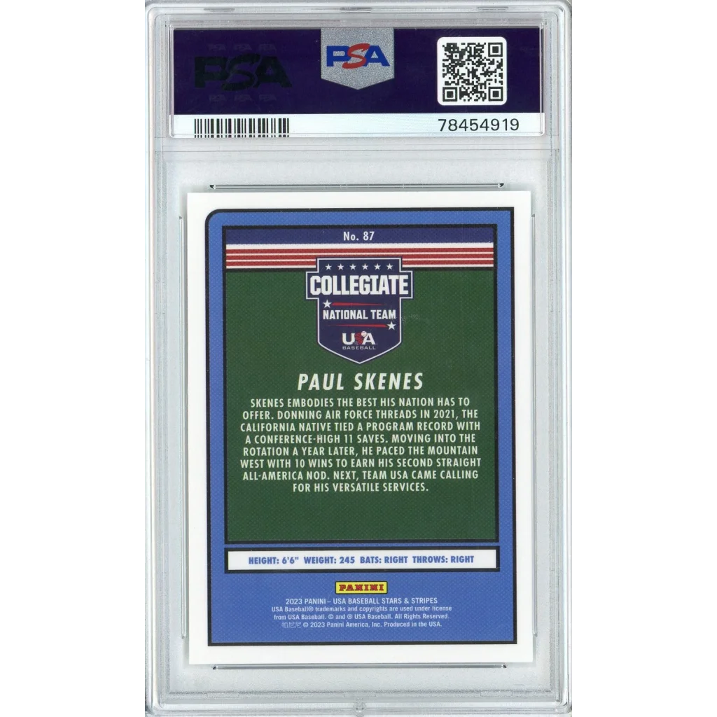 Graded 2023 Panini Stars & Stripes USA Paul Skenes #87 Rookie RC Baseball Card PSA 10 Gem Mint | PSA 10 Gem Mint Graded Rookie Card | vintageantiquesgifts.com