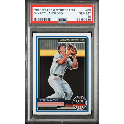 Graded 2023 Panini Stars & Stripes USA Wyatt Langford #85 Rookie RC Baseball Card PSA 10 Gem Mint | Hall of Fame Sports Memorabilia | vintageantiquesgifts.com