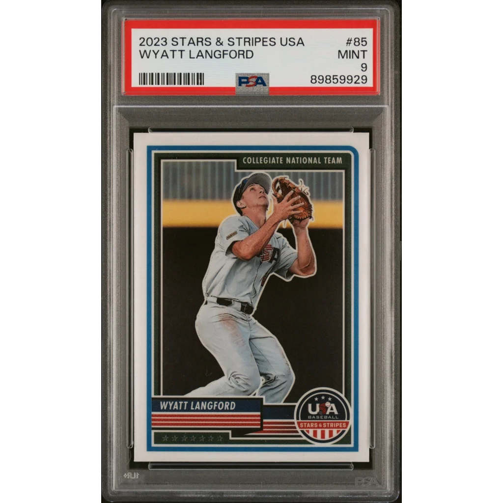 Graded 2023 Panini Stars & Stripes USA #85 Wyatt Langford Rookie PSA 9