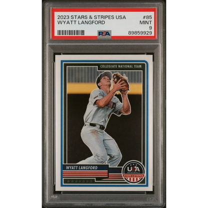 Graded 2023 Panini Stars & Stripes USA #85 Wyatt Langford Rookie PSA 9