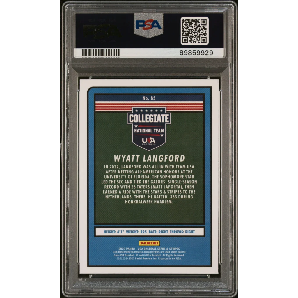 PSA 9 Graded 2023 Panini Stars & Stripes Wyatt Langford #85 Rookie Card