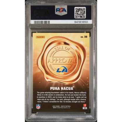 Graded 2023 Panini Zenith Puka Nacua 30 Zeal of Approval Red Rookie RC Football Card PSA 10 Gem Mint | PSA 10 Gem Mint Graded Rookie Card | vintageantiquesgifts.com