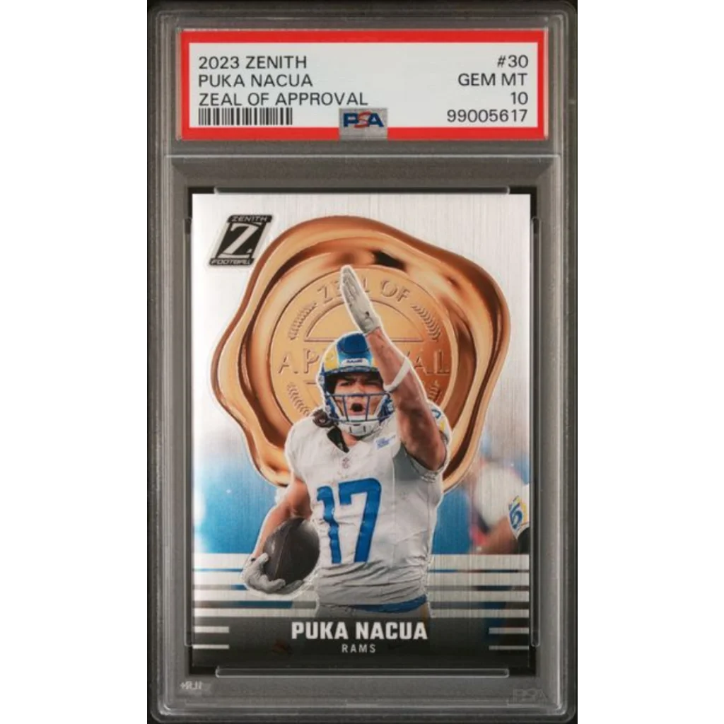 Graded 2023 Panini Zenith Puka Nacua #30 Zeal of Approval Rookie RC Football Card PSA 10 Gem Mint | Hall of Fame Sports Memorabilia | vintageantiquesgifts.com