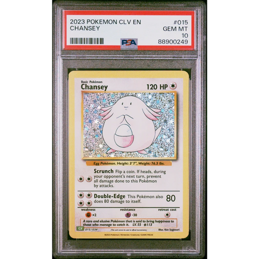 Graded PSA 10 Gem Mint 2023 Pokemon Chansey #015 TCG card serial 8890024
