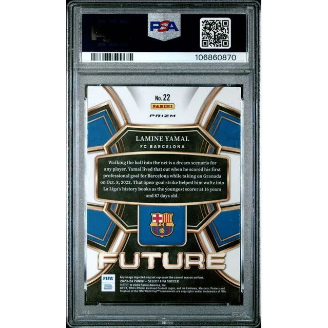 Graded Lamine Yamal 2023 Panini Prizm Future Soccer Card in PSA holder
