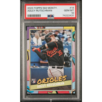 Graded PSA 10 gem mint 2023 Topps 582 Adley Rutschman rookie card in pop-art design