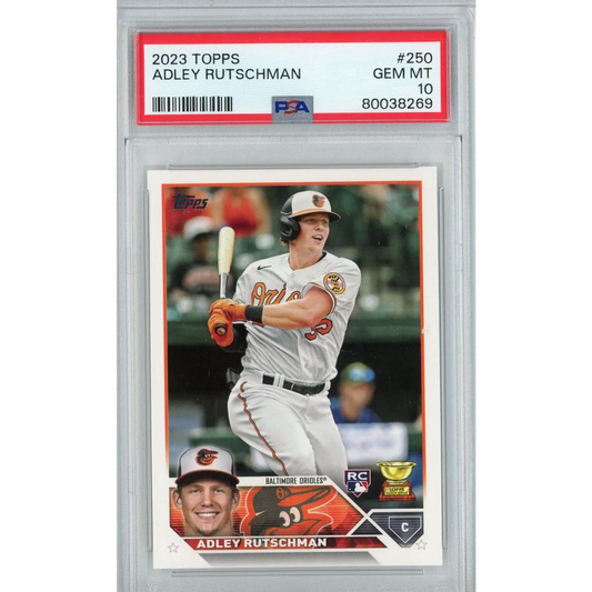 Graded 2023 Topps Adley Rutschman #250 Rookie RC Baseball Card PSA 10 Gem Mint | Hall of Fame Sports Memorabilia | vintageantiquesgifts.com