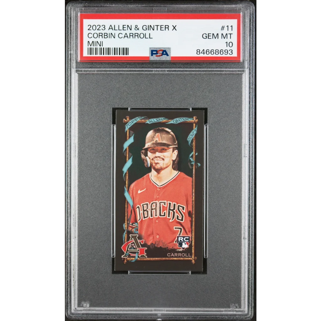 Graded 2023 Topps Allen & Ginter Corbin Carroll #11 Mini Rookie RC Baseball Card PSA 10 Gem Mint | Hall of Fame Sports Memorabilia | vintageantiquesgifts.com