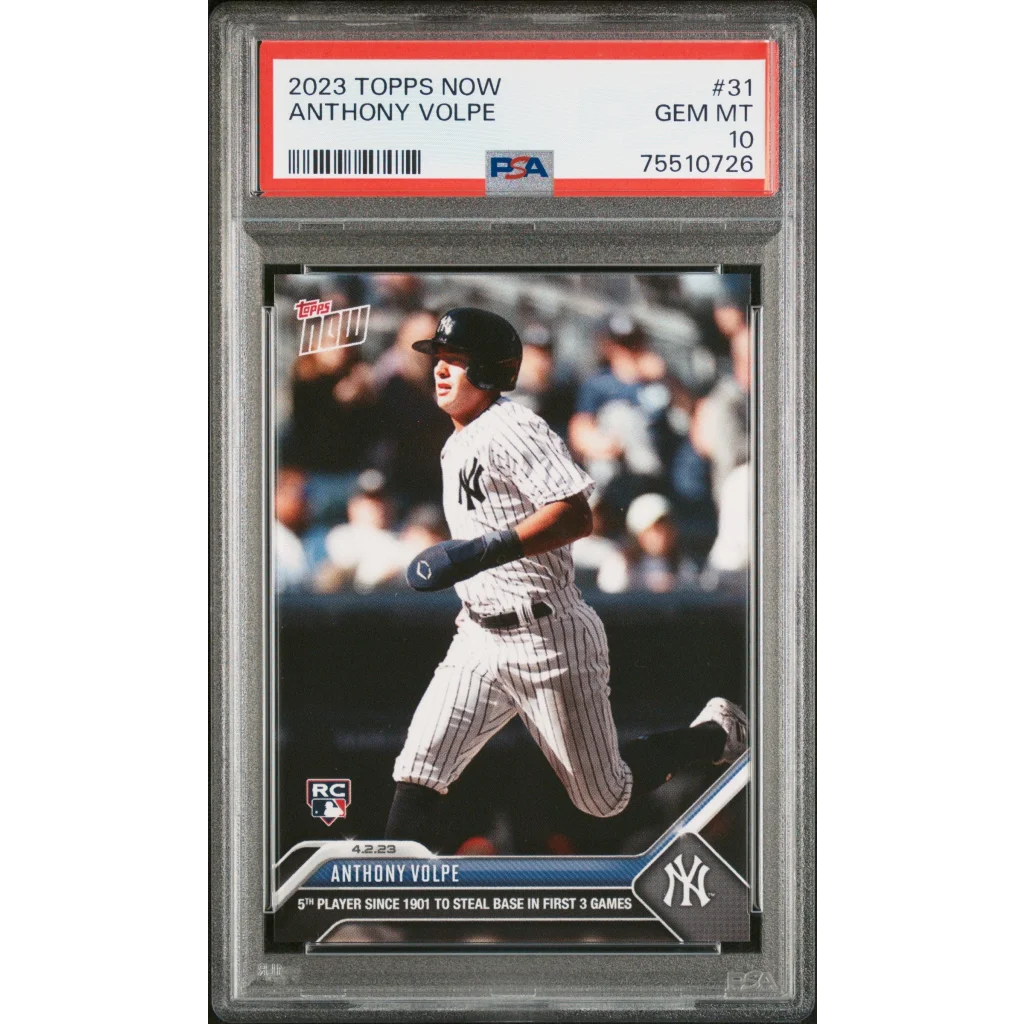 Graded 2023 Topps Now Anthony Volpe #31 Rookie RC Baseball Card PSA 10 Gem Mint | Hall of Fame Sports Memorabilia | vintageantiquesgifts.com