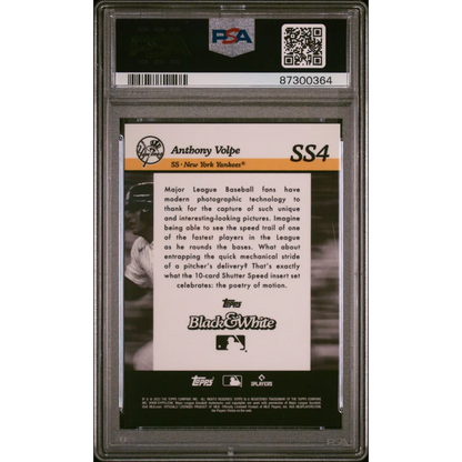 Graded 2023 Topps Black & White Anthony Volpe #SS4 Shutter Speed Rookie RC Baseball Card PSA 10 Gem Mint | PSA 10 Gem Mint Graded Rookie Card | vintageantiquesgifts.com