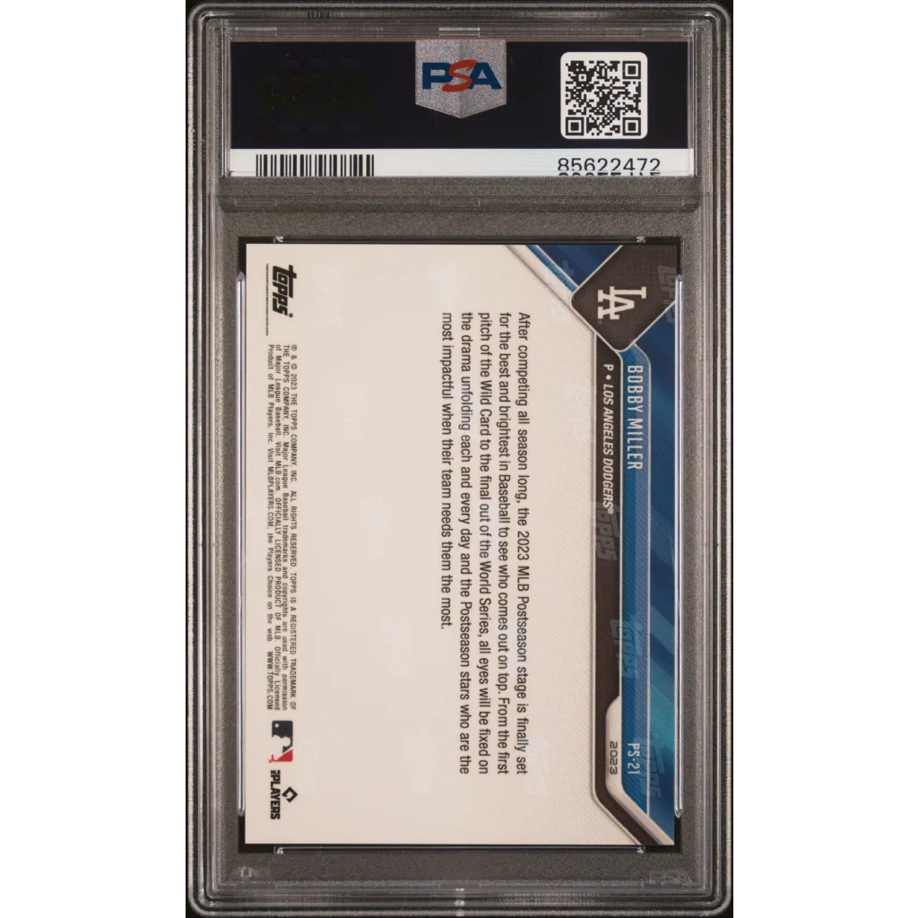 Graded 2023 Topps Now Bobby Miller #PS21 MLB Stars Postseason Purple #/25 Rookie RC Baseball Card PSA 10 Gem Mint | PSA 10 Gem Mint Graded Rookie Card | vintageantiquesgifts.com