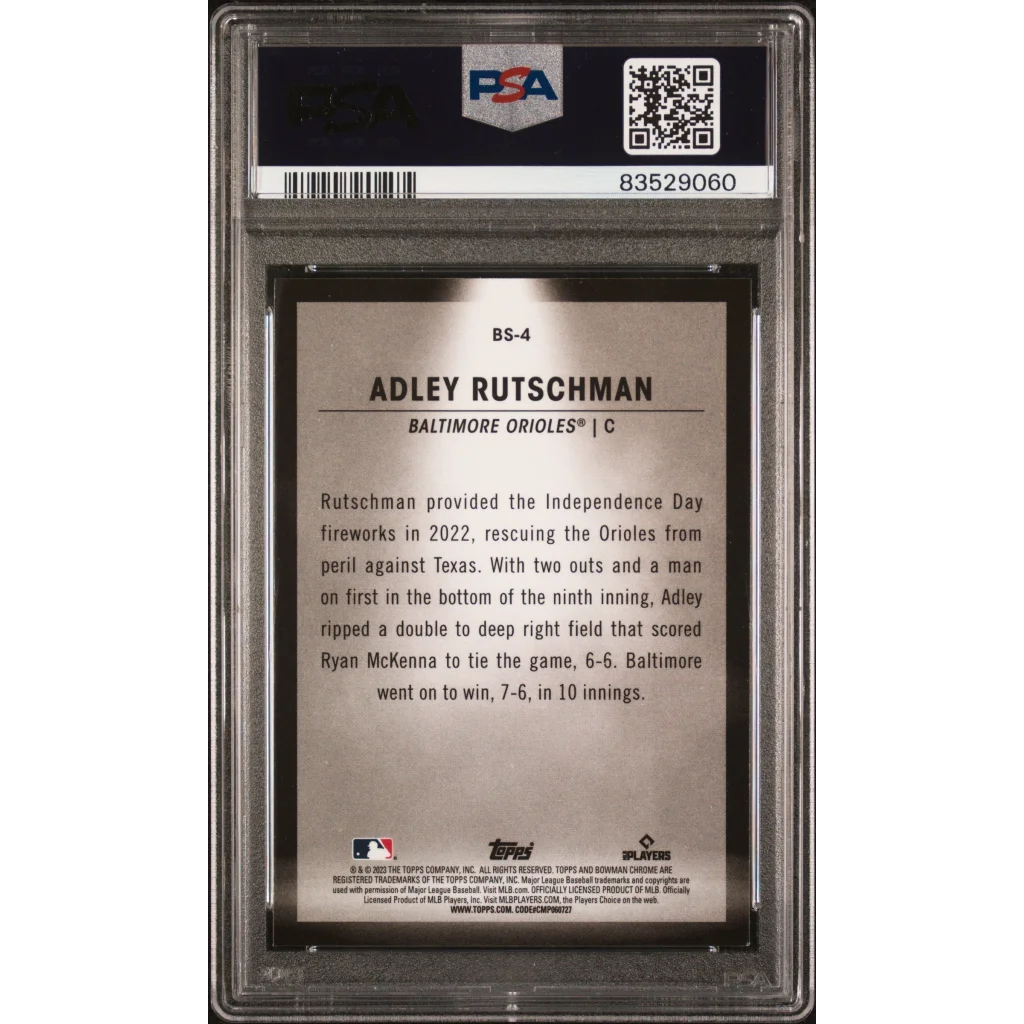Graded 2023 Topps Bowman Adley Rutschman #BS4 Spotlights Rookie RC Baseball Card PSA 10 Gem Mint | PSA 10 Gem Mint Graded Rookie Card | vintageantiquesgifts.com