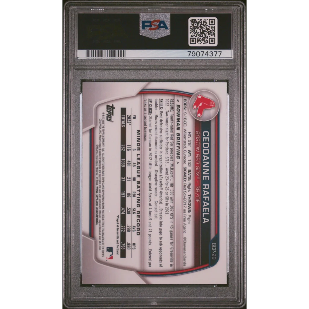 Graded PSA 10 2023 Topps Bowman Ceddanne Rafaela rookie chrome card