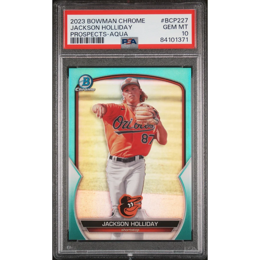 PSA 10 Jackson Holliday 2023 Bowman Chrome Aqua baseball card graded GEM MT 10