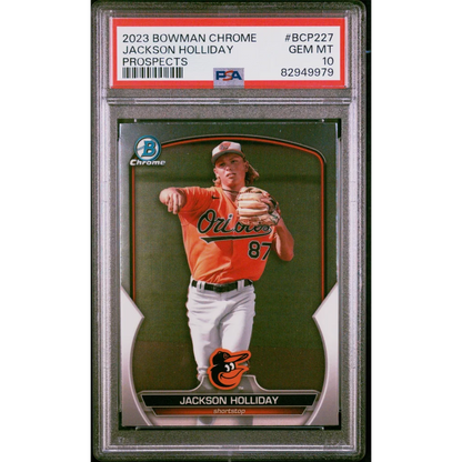 PSA graded 2023 Bowman Chrome Jackson Holliday baseball card for collectors