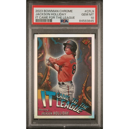 PSA Graded 2023 Bowman Chrome Jackson Holliday Rookie Card showing vibrant baseball card image