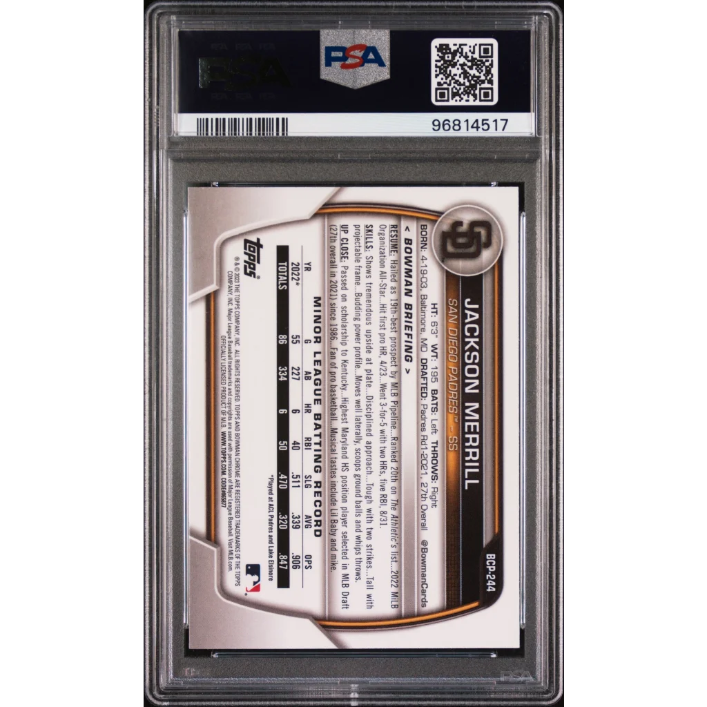 Graded PSA 10 2023 Topps Bowman Chrome Jackson Merrill rookie card