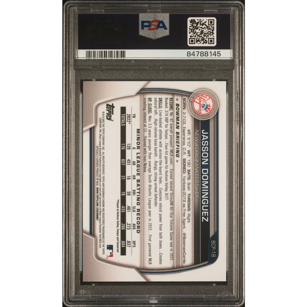 PSA 10 Graded 2023 Topps Bowman Chrome Jasson Dominguez Rookie Card