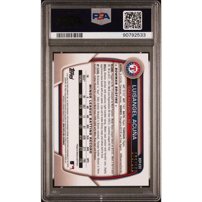 Graded 2023 Topps Bowman Chrome Mega Box Luisangel Acuna #230 Pink #/199 Rookie RC Baseball Card PSA 10 Gem Mint | PSA 10 Gem Mint Graded Rookie Card | vintageantiquesgifts.com