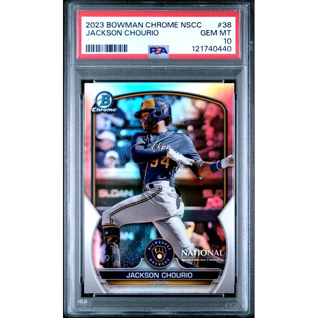 Graded 2023 Topps Bowman Chrome National Jackson Chourio #38 Chrome Rookie RC Baseball Card PSA 10 Gem Mint
