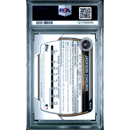 Graded 2023 Topps Bowman Chrome National Jackson Chourio #38 Chrome Rookie RC Baseball Card PSA 10 Gem Mint