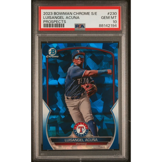Graded PSA 10 2023 Bowman Chrome Sapphire Luisangel Acuna #230 RC card
