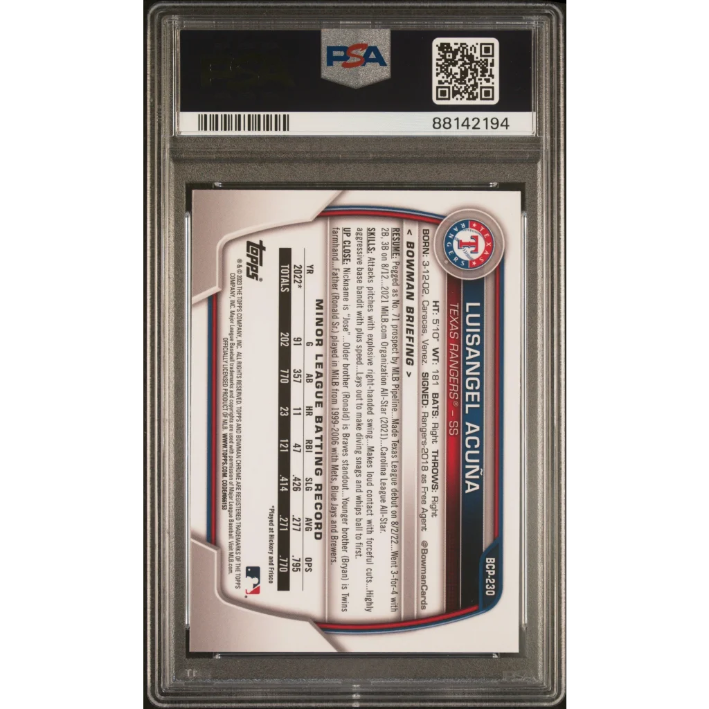 Graded PSA 10 2023 Topps Bowman Chrome Sapphire Luisangel Acuna RC card