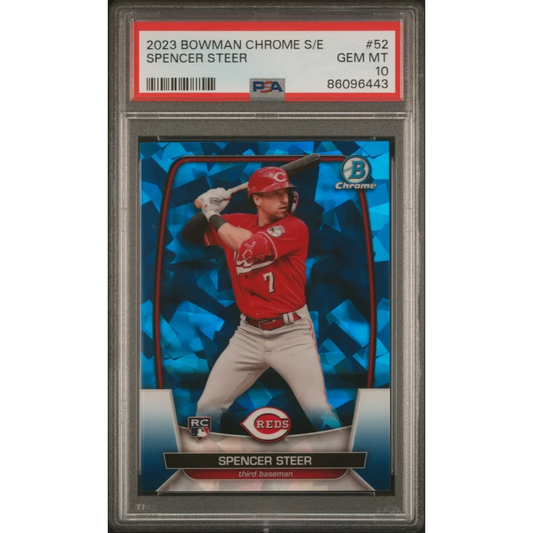 Graded 2023 Topps Bowman Chrome Sapphire Edition Spencer Steer #52 Rookie RC Baseball Card PSA 10 Gem Mint | Hall of Fame Sports Memorabilia | vintageantiquesgifts.com