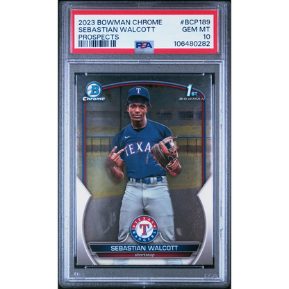 Graded 2023 Topps Bowman Chrome Sebastian Walcott #BCP189 Prospects Rookie RC Baseball Card PSA 10 Gem Mint | Hall of Fame Sports Memorabilia | vintageantiquesgifts.com