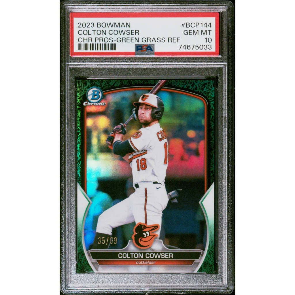Graded 2023 Topps Bowman Colton Cowser #BCP144 Chrome Prospects Green Grass Refractor #/99 Rookie RC Baseball Card PSA 10 Gem Mint | Hall of Fame Sports Memorabilia | vintageantiquesgifts.com
