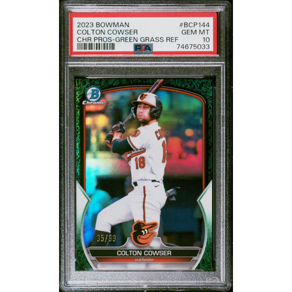 Graded 2023 Topps Bowman Colton Cowser #BCP144 Chrome Prospects Green Grass Refractor #/99 Rookie RC Baseball Card PSA 10 Gem Mint | Hall of Fame Sports Memorabilia | vintageantiquesgifts.com