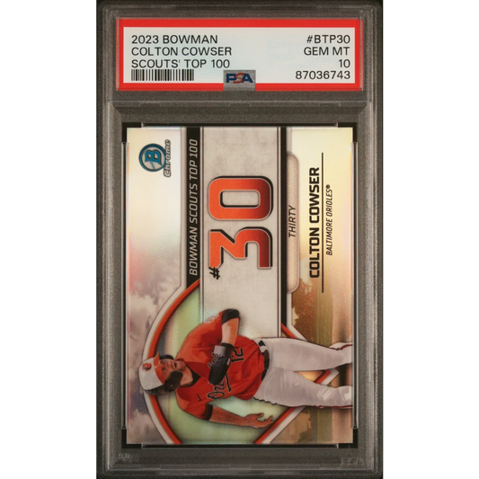 Graded 2023 Topps Bowman Colton Cowser #BTP30 Scouts Top 100 Rookie RC Baseball Card PSA 10 Gem Mint | Hall of Fame Sports Memorabilia | vintageantiquesgifts.com