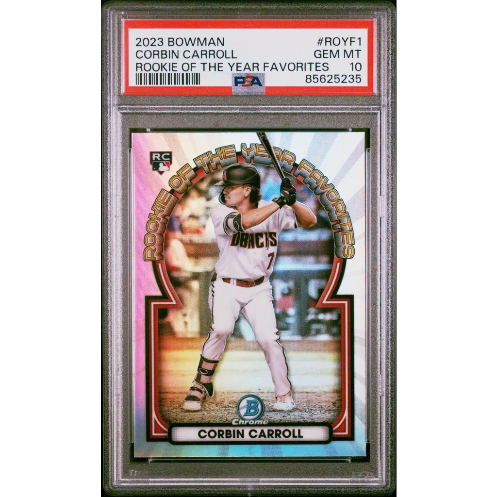 Graded 2023 Topps Bowman Corbin Carroll #ROYF1 Rookie of the Year Favorites Rookie RC Baseball Card PSA 10 Gem Mint | Hall of Fame Sports Memorabilia | vintageantiquesgifts.com