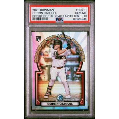 Graded 2023 Topps Bowman Corbin Carroll #ROYF1 Rookie of the Year Favorites Rookie RC Baseball Card PSA 10 Gem Mint | Hall of Fame Sports Memorabilia | vintageantiquesgifts.com