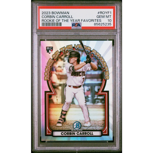 Graded 2023 Topps Bowman Corbin Carroll #ROYF1 Rookie of the Year Favorites Rookie RC Baseball Card PSA 10 Gem Mint | Hall of Fame Sports Memorabilia | vintageantiquesgifts.com