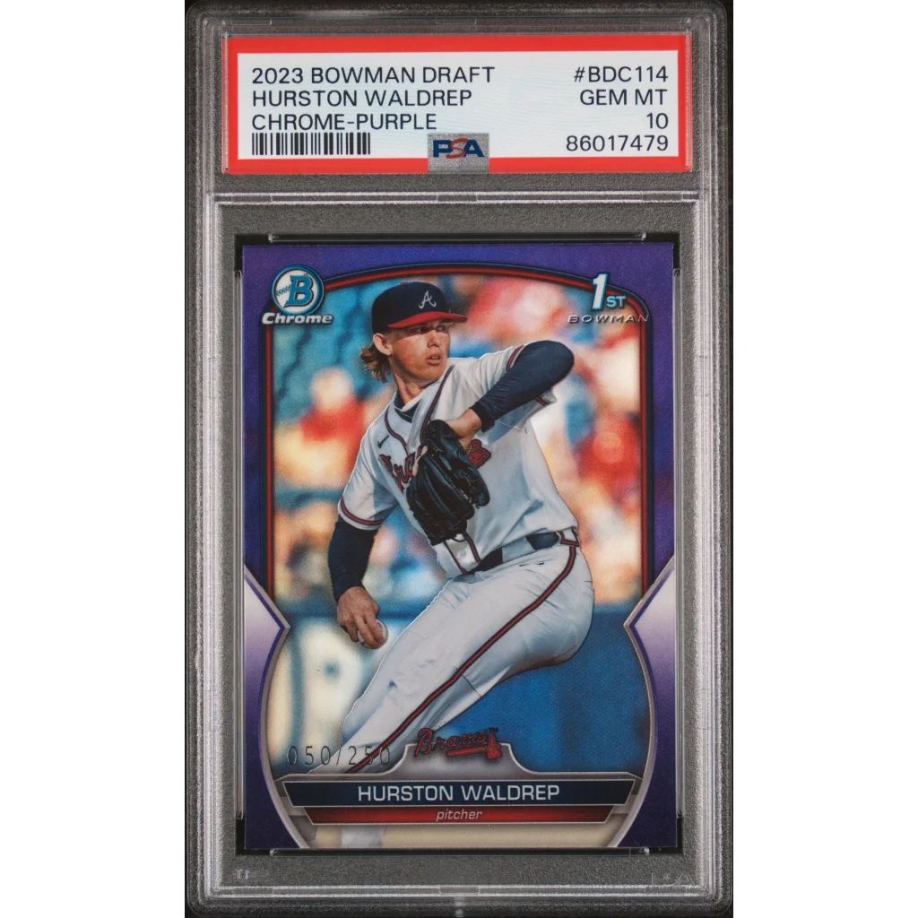Graded 2023 Topps Bowman Draft Hurston Waldrep #BDC114 Chrome Purple /250 Rookie RC Baseball Card PSA 10 Gem Mint | Hall of Fame Sports Memorabilia | vintageantiquesgifts.com