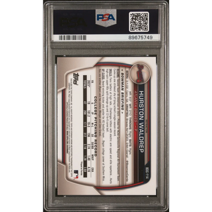 Graded 2023 Topps Bowman Draft Hurston Waldrep #BDC114 Chrome Refractor Rookie RC Baseball Card PSA 10 Gem Mint | PSA 10 Gem Mint Graded Rookie Card | vintageantiquesgifts.com