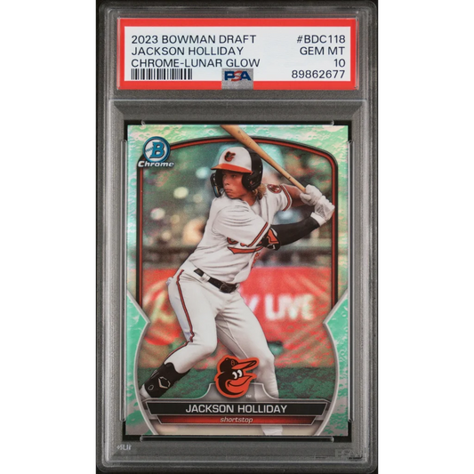 PSA graded 2023 Bowman Draft Jackson Holliday Chrome Lunar Glow rookie baseball card