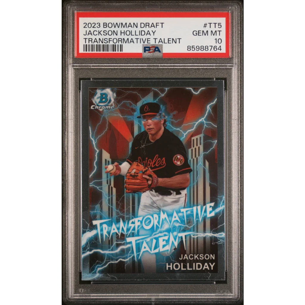 Graded PSA 10 2023 Bowman Draft Jackson Holliday rookie card in Orioles uniform
